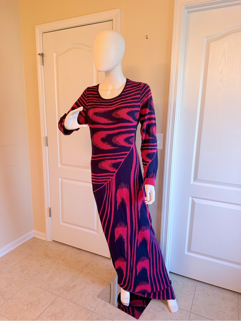 New Fashion Nova Pink & Purple Kira Long Sleeve Abstract Sweater Maxi Dress 1X